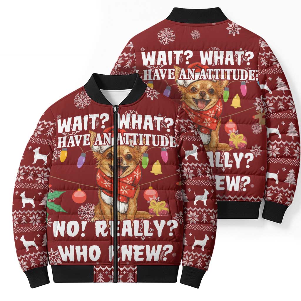 Chihuahua Attitude Christmas Bomber Puffer Jacket Xmas Holiday Patterns - Wonder Print Shop