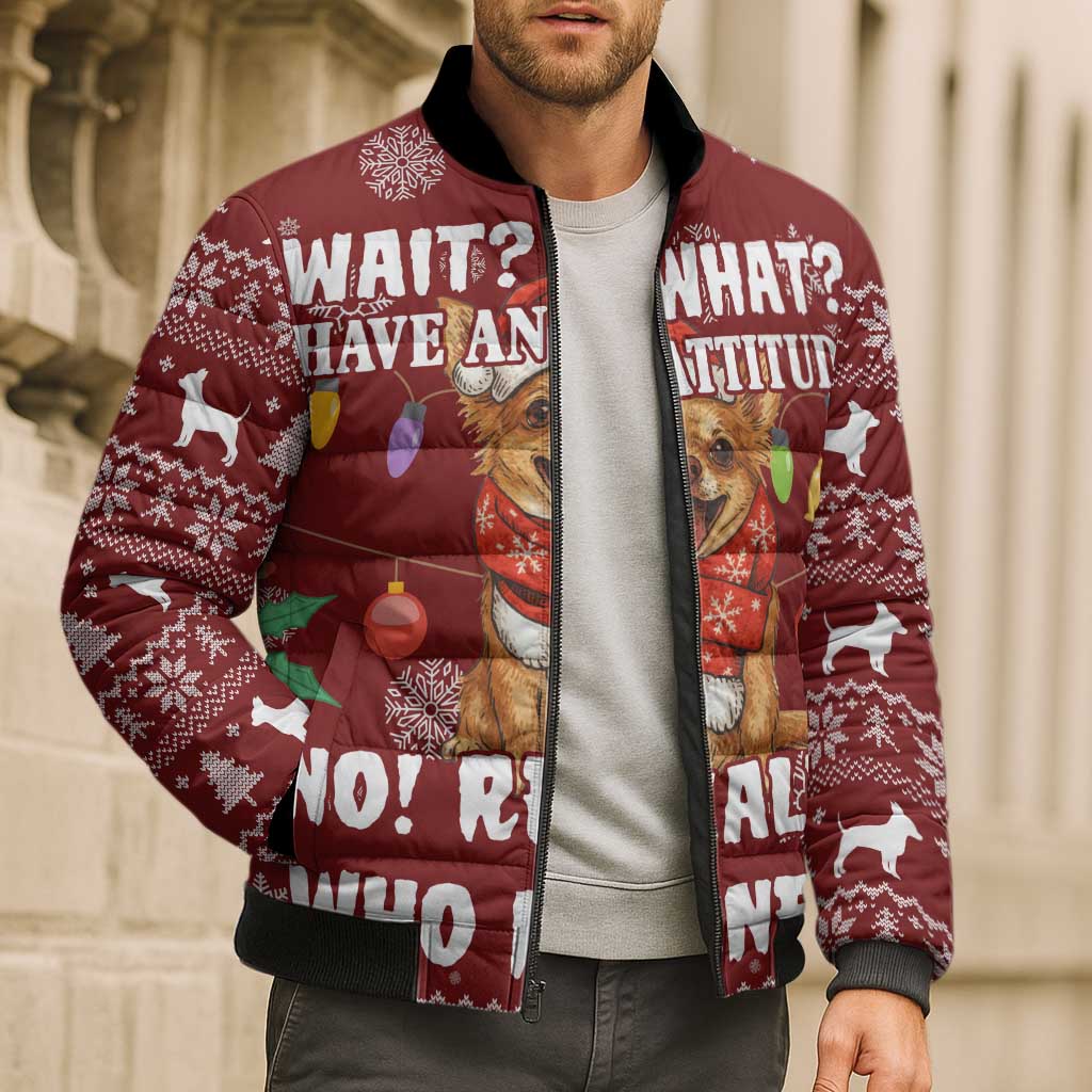 Chihuahua Attitude Christmas Bomber Puffer Jacket Xmas Holiday Patterns - Wonder Print Shop
