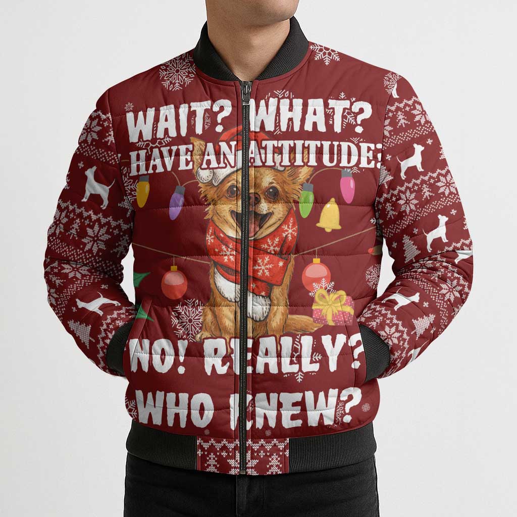 Chihuahua Attitude Christmas Bomber Puffer Jacket Xmas Holiday Patterns - Wonder Print Shop