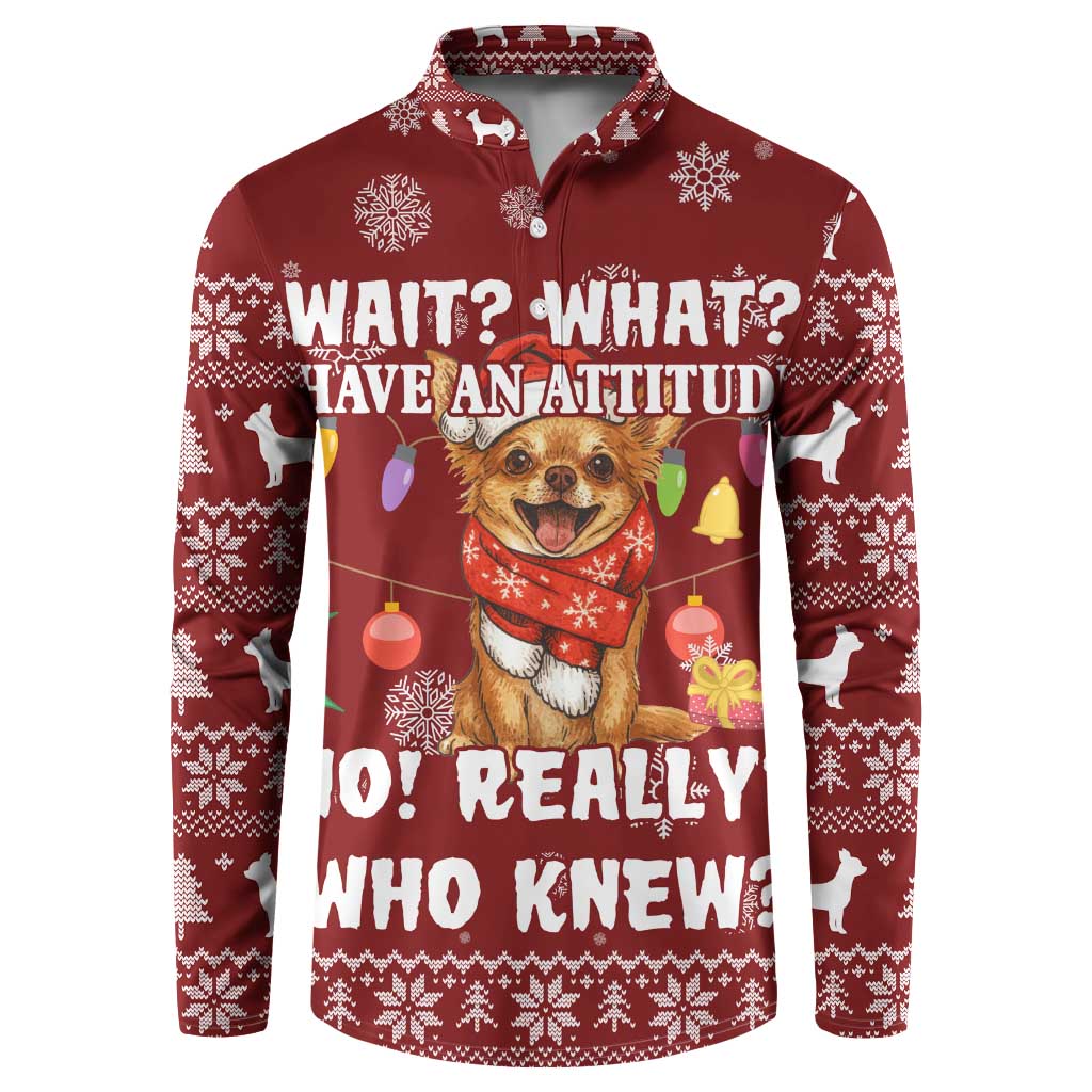 Chihuahua Attitude Christmas Button Sweatshirt Xmas Holiday Patterns - Wonder Print Shop