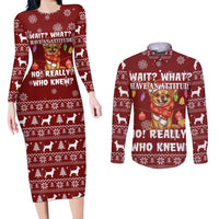 Chihuahua Attitude Christmas Couples Matching Long Sleeve Bodycon Dress and Long Sleeve Button Shirt Xmas Holiday Patterns - Wonder Print Shop