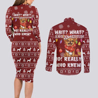 Chihuahua Attitude Christmas Couples Matching Long Sleeve Bodycon Dress and Long Sleeve Button Shirt Xmas Holiday Patterns - Wonder Print Shop
