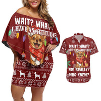 Chihuahua Attitude Christmas Couples Matching Off Shoulder Short Dress and Hawaiian Shirt Xmas Holiday Patterns - Wonder Print Shop