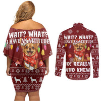 Chihuahua Attitude Christmas Couples Matching Off Shoulder Short Dress and Long Sleeve Button Shirt Xmas Holiday Patterns - Wonder Print Shop