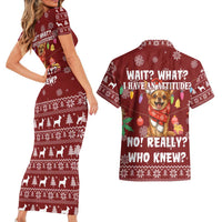 Chihuahua Attitude Christmas Couples Matching Short Sleeve Bodycon Dress and Hawaiian Shirt Xmas Holiday Patterns - Wonder Print Shop