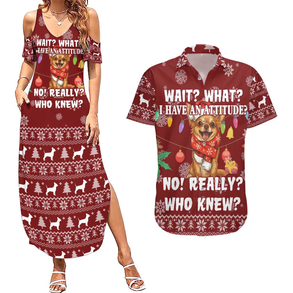 Chihuahua Attitude Christmas Couples Matching Summer Maxi Dress and Hawaiian Shirt Xmas Holiday Patterns - Wonder Print Shop