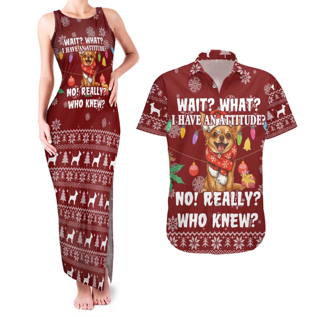 Chihuahua Attitude Christmas Couples Matching Tank Maxi Dress and Hawaiian Shirt Xmas Holiday Patterns - Wonder Print Shop