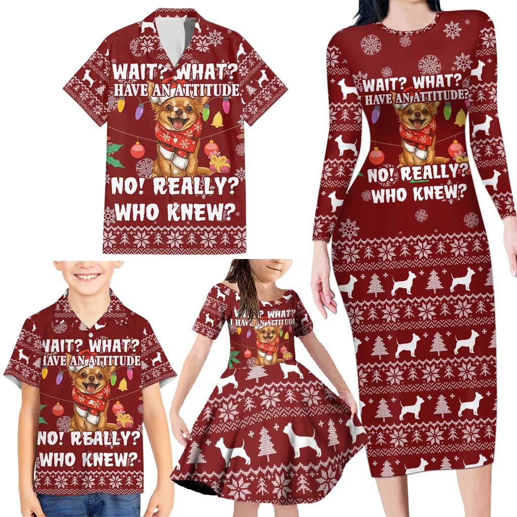 Chihuahua Attitude Christmas Family Matching Long Sleeve Bodycon Dress and Hawaiian Shirt Xmas Holiday Patterns - Wonder Print Shop