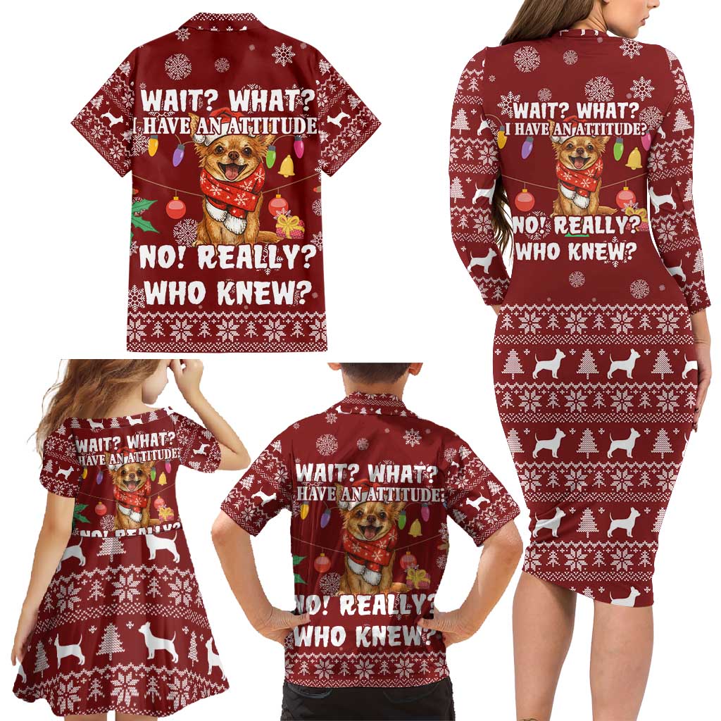 Chihuahua Attitude Christmas Family Matching Long Sleeve Bodycon Dress and Hawaiian Shirt Xmas Holiday Patterns - Wonder Print Shop