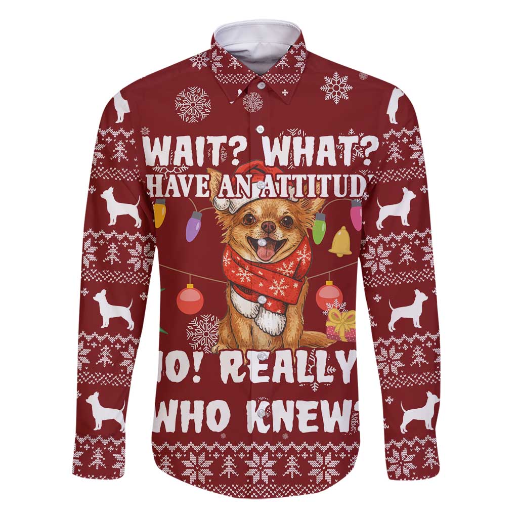 Chihuahua Attitude Christmas Family Matching Long Sleeve Bodycon Dress and Hawaiian Shirt Xmas Holiday Patterns - Wonder Print Shop