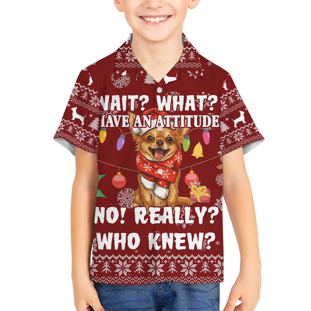 Chihuahua Attitude Christmas Family Matching Long Sleeve Bodycon Dress and Hawaiian Shirt Xmas Holiday Patterns - Wonder Print Shop