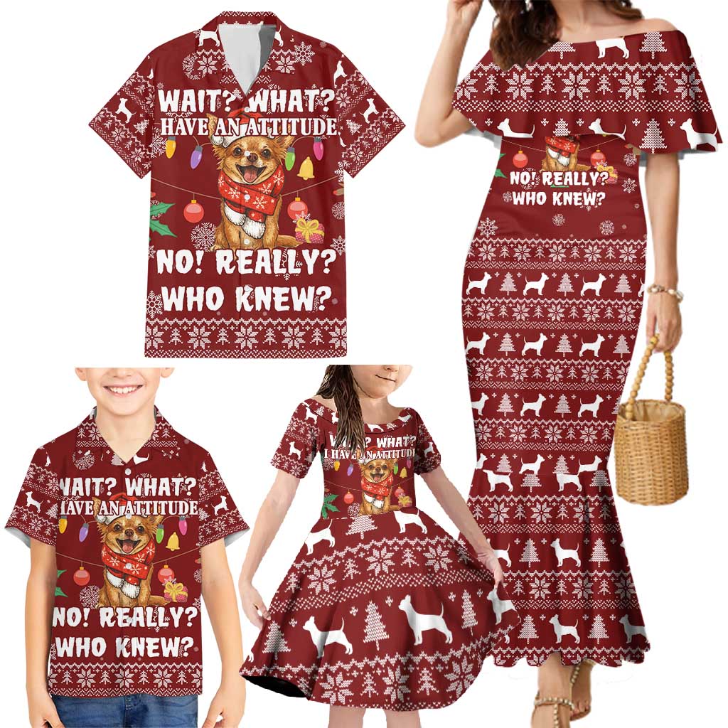 Chihuahua Attitude Christmas Family Matching Mermaid Dress and Hawaiian Shirt Xmas Holiday Patterns - Wonder Print Shop