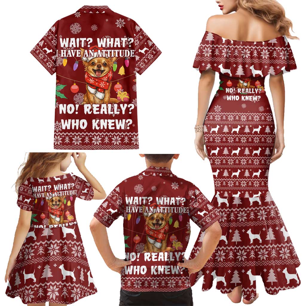 Chihuahua Attitude Christmas Family Matching Mermaid Dress and Hawaiian Shirt Xmas Holiday Patterns - Wonder Print Shop