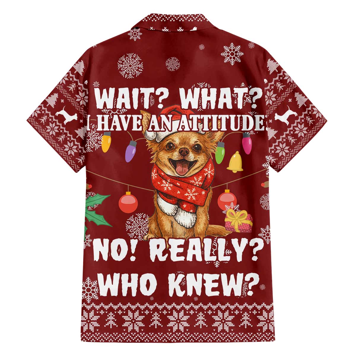 Chihuahua Attitude Christmas Family Matching Off The Shoulder Long Sleeve Dress and Hawaiian Shirt Xmas Holiday Patterns - Wonder Print Shop