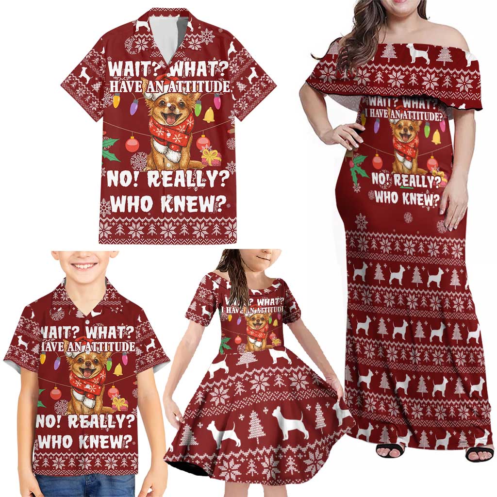 Chihuahua Attitude Christmas Family Matching Off Shoulder Maxi Dress and Hawaiian Shirt Xmas Holiday Patterns - Wonder Print Shop