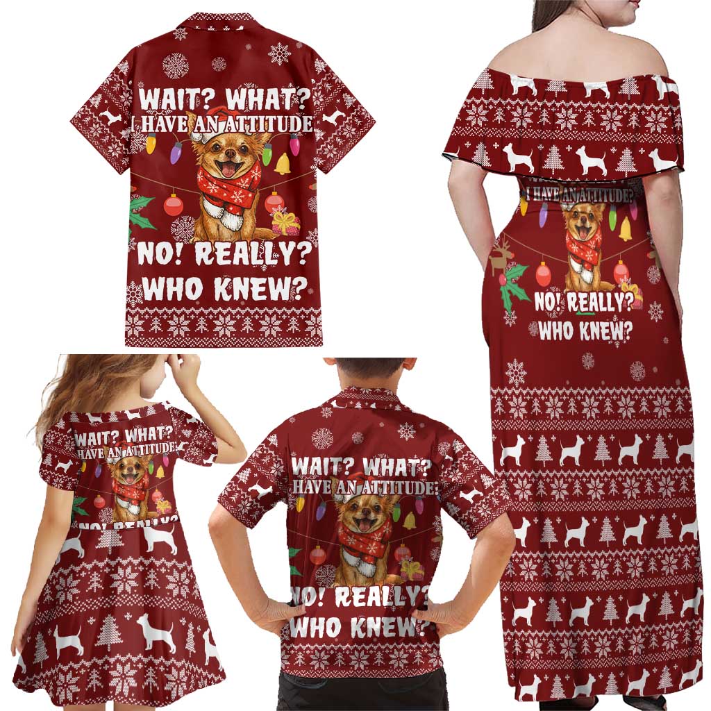 Chihuahua Attitude Christmas Family Matching Off Shoulder Maxi Dress and Hawaiian Shirt Xmas Holiday Patterns - Wonder Print Shop