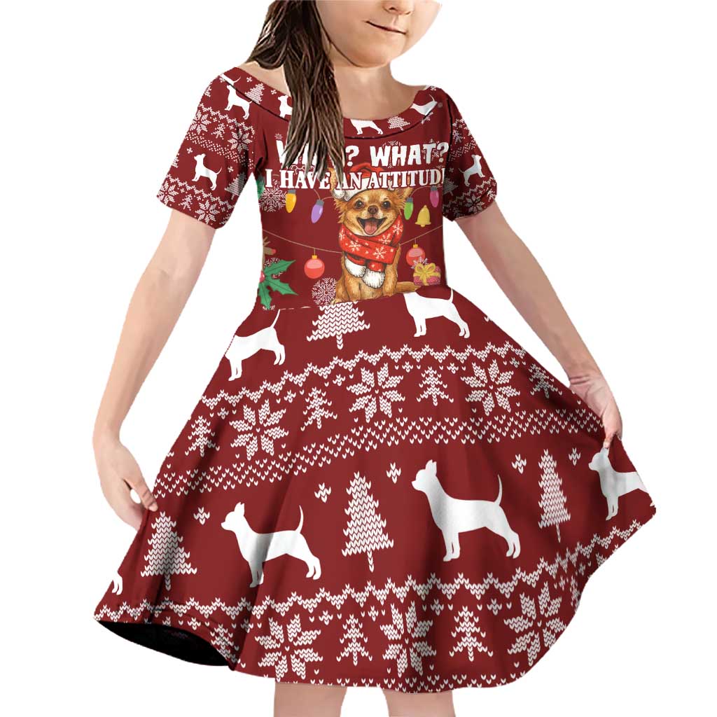 Chihuahua Attitude Christmas Family Matching Off Shoulder Short Dress and Hawaiian Shirt Xmas Holiday Patterns - Wonder Print Shop