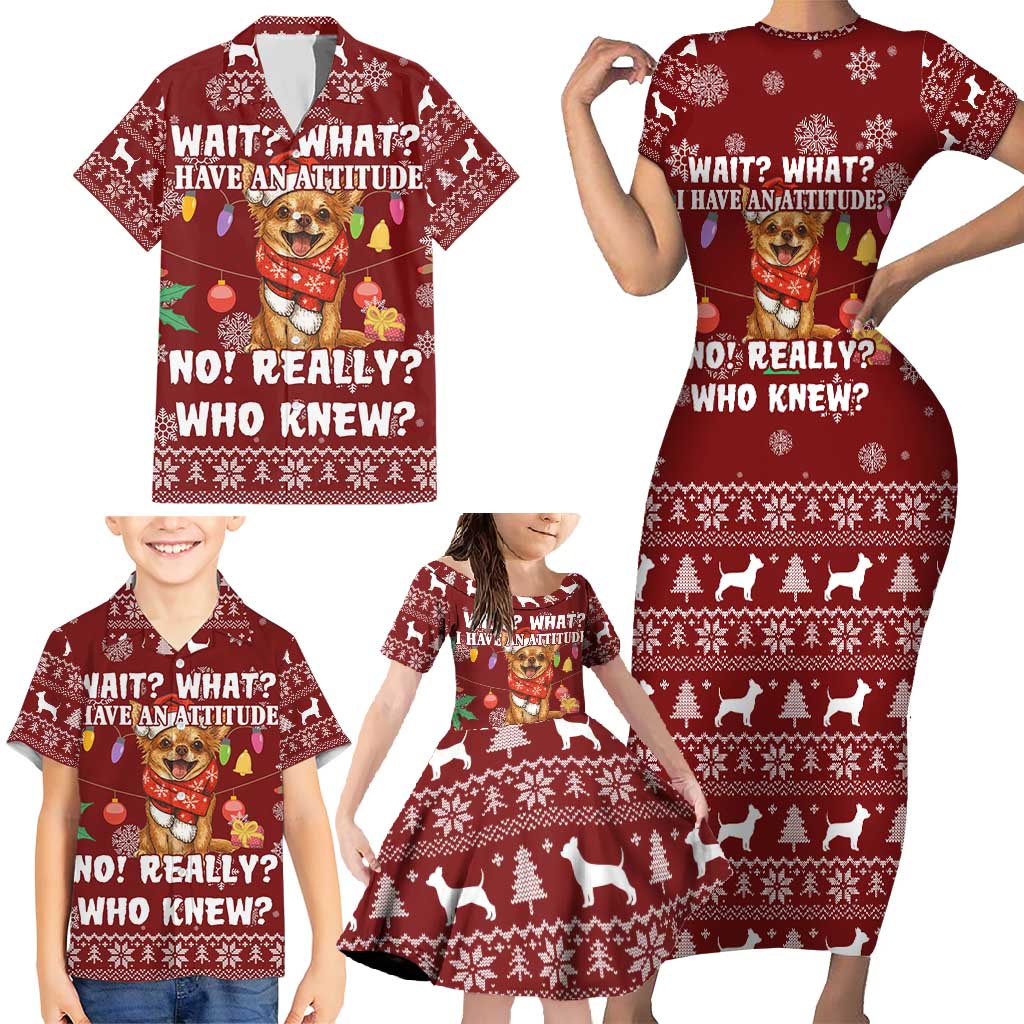 Chihuahua Attitude Christmas Family Matching Short Sleeve Bodycon Dress and Hawaiian Shirt Xmas Holiday Patterns - Wonder Print Shop