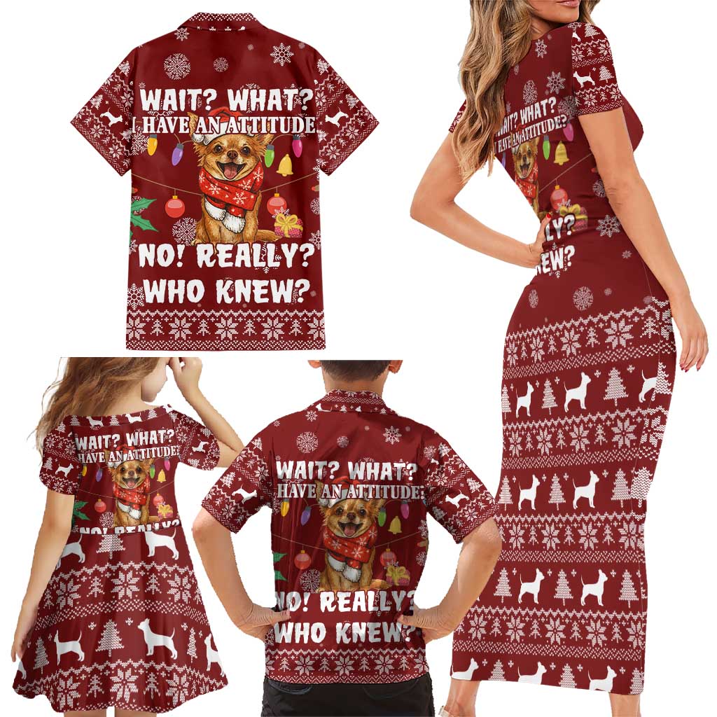 Chihuahua Attitude Christmas Family Matching Short Sleeve Bodycon Dress and Hawaiian Shirt Xmas Holiday Patterns - Wonder Print Shop