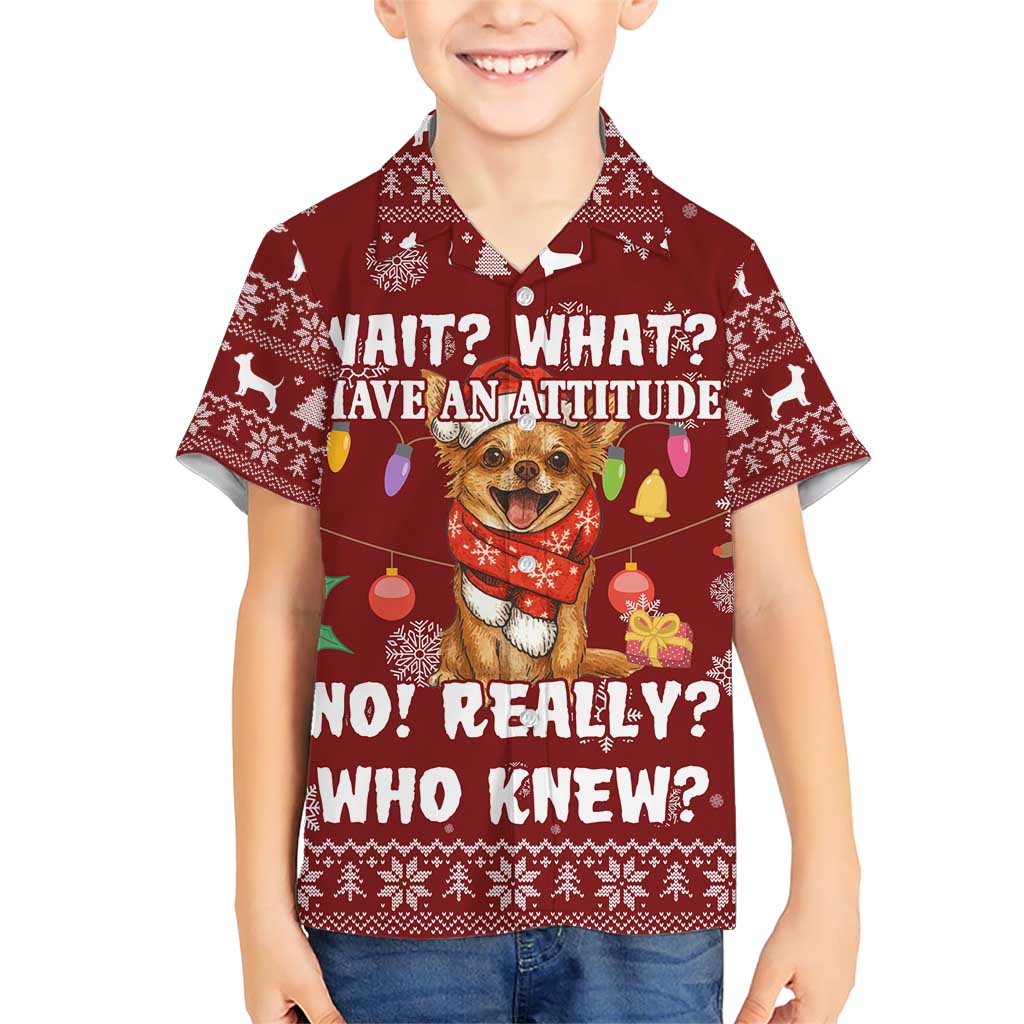 Chihuahua Attitude Christmas Family Matching Short Sleeve Bodycon Dress and Hawaiian Shirt Xmas Holiday Patterns - Wonder Print Shop