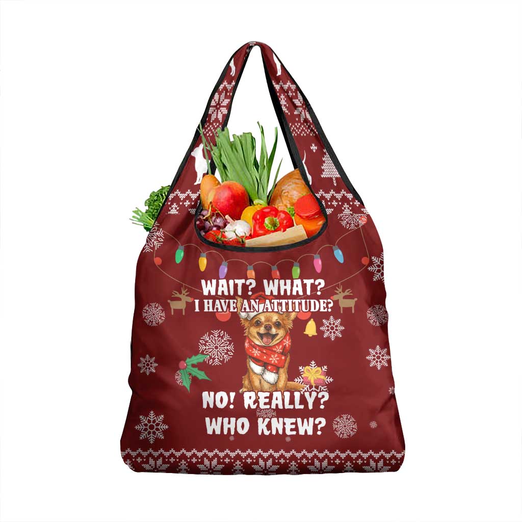 Chihuahua Attitude Christmas Grocery Bag Xmas Holiday Patterns - Wonder Print Shop