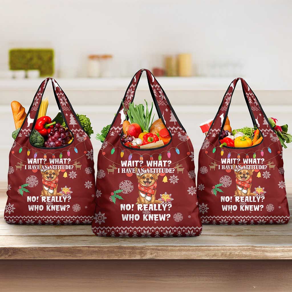 Chihuahua Attitude Christmas Grocery Bag Xmas Holiday Patterns - Wonder Print Shop