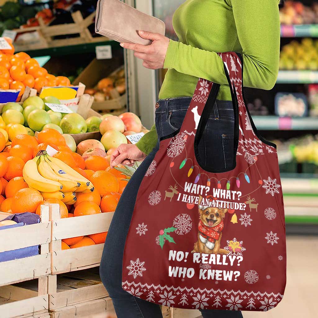 Chihuahua Attitude Christmas Grocery Bag Xmas Holiday Patterns - Wonder Print Shop