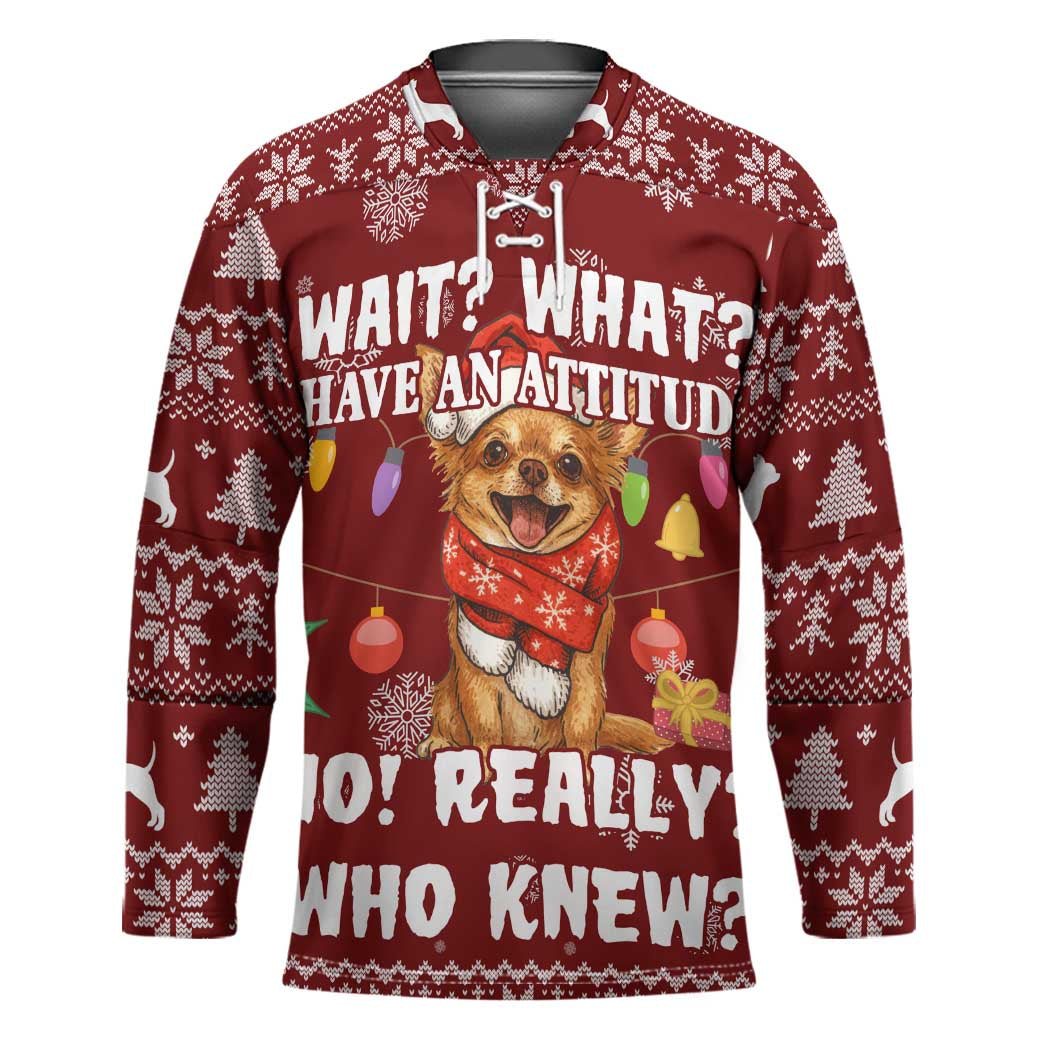 Chihuahua Attitude Christmas Hockey Jersey Xmas Holiday Patterns - Wonder Print Shop
