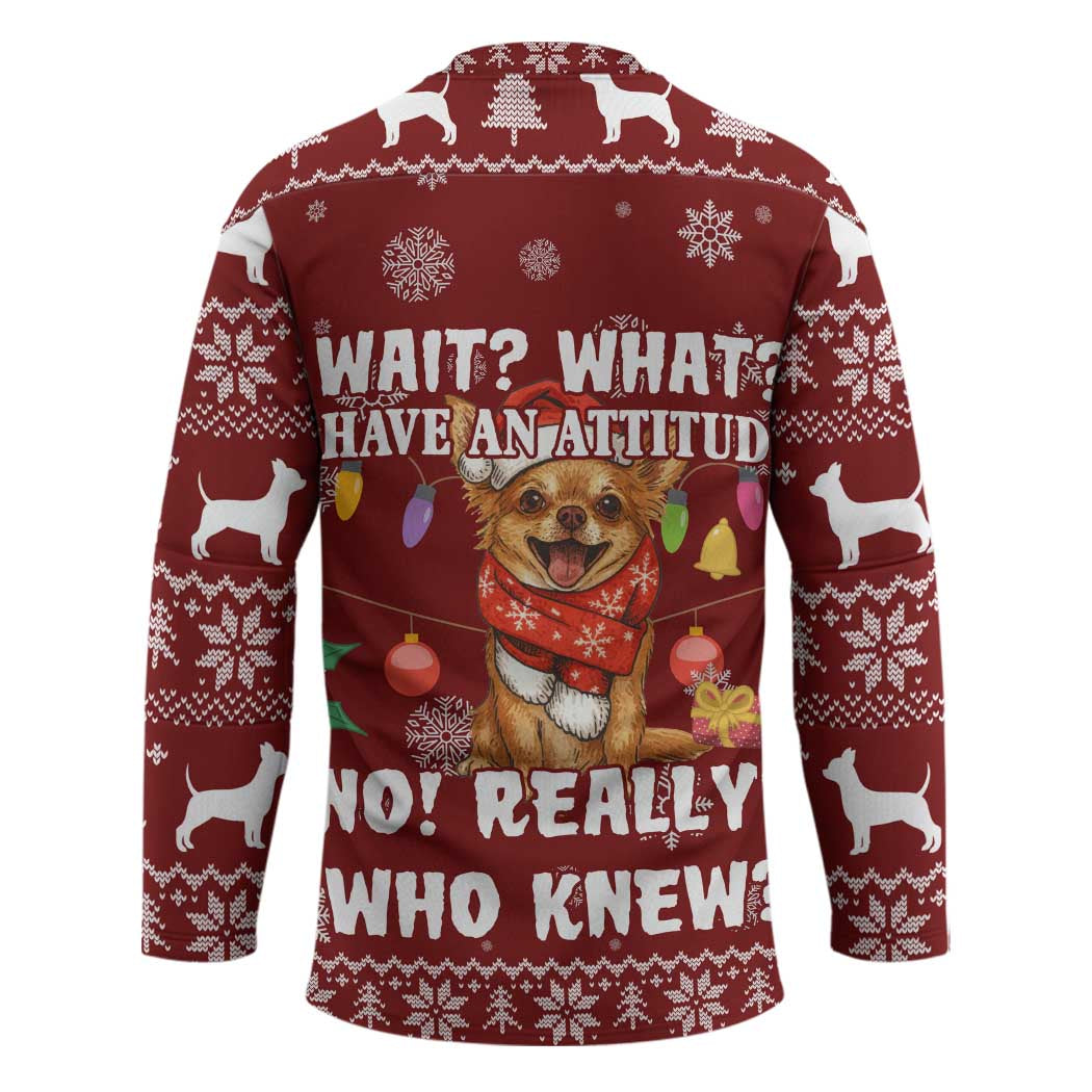 Chihuahua Attitude Christmas Hockey Jersey Xmas Holiday Patterns - Wonder Print Shop