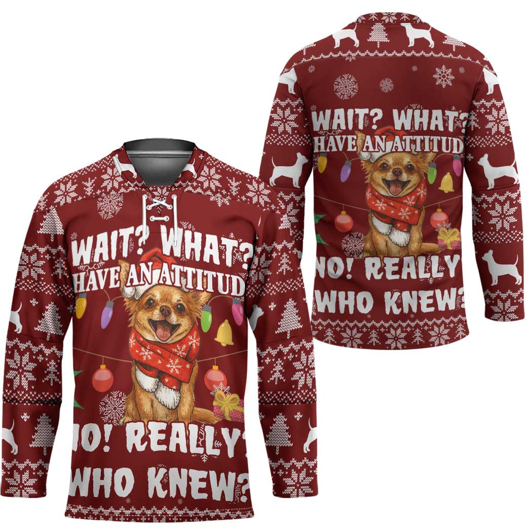 Chihuahua Attitude Christmas Hockey Jersey Xmas Holiday Patterns - Wonder Print Shop