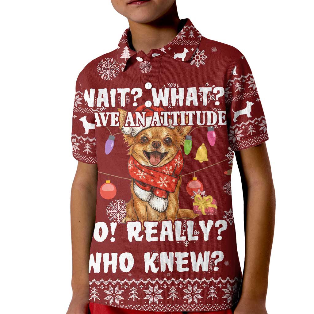Chihuahua Attitude Christmas Kid Polo Shirt Xmas Holiday Patterns - Wonder Print Shop