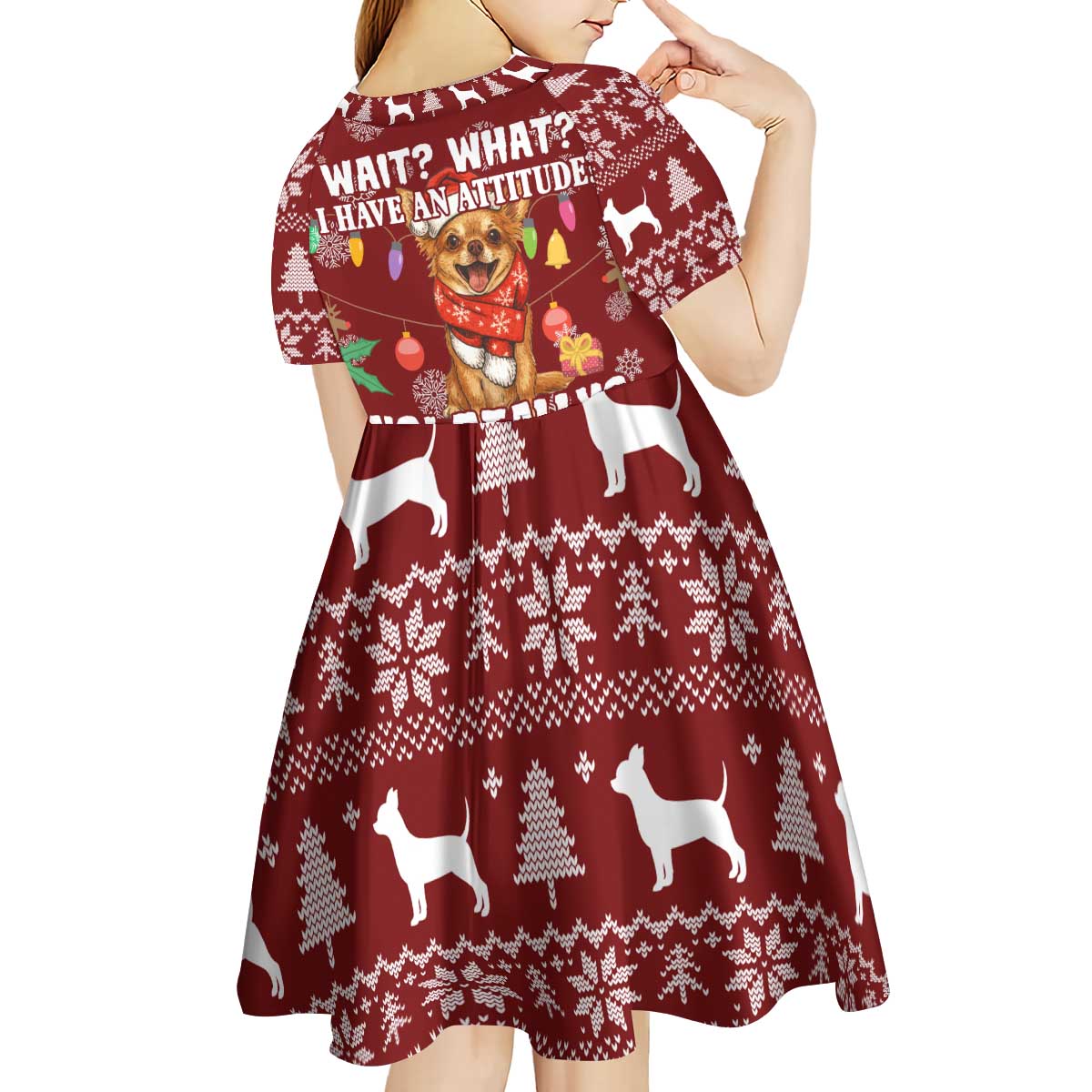Chihuahua Attitude Christmas Kid Short Sleeve Dress Xmas Holiday Patterns - Wonder Print Shop