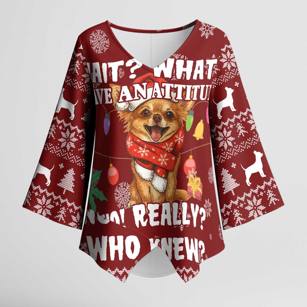 Chihuahua Attitude Christmas Kimono Sleeve Blouse Xmas Holiday Patterns - Wonder Print Shop