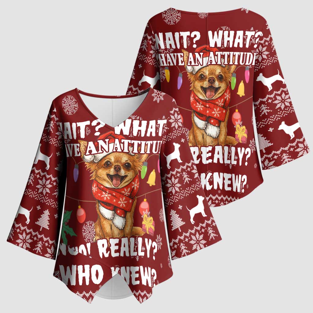 Chihuahua Attitude Christmas Kimono Sleeve Blouse Xmas Holiday Patterns - Wonder Print Shop
