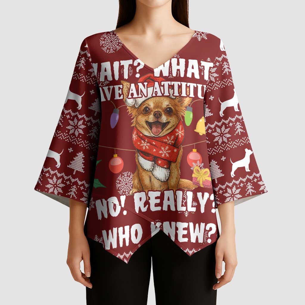 Chihuahua Attitude Christmas Kimono Sleeve Blouse Xmas Holiday Patterns - Wonder Print Shop