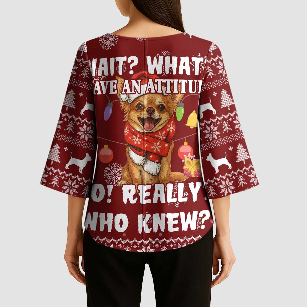 Chihuahua Attitude Christmas Kimono Sleeve Blouse Xmas Holiday Patterns - Wonder Print Shop