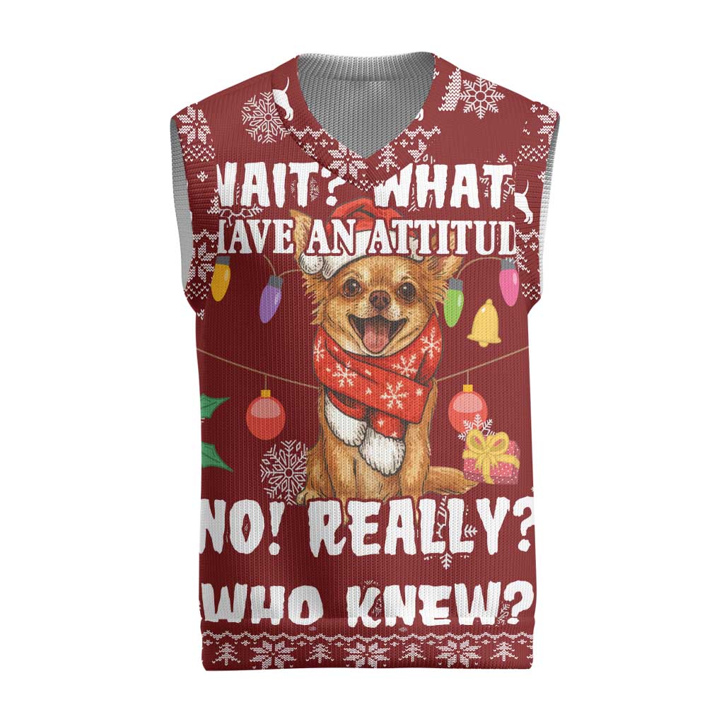 Chihuahua Attitude Christmas Knitted V-Neck Vest Xmas Holiday Patterns - Wonder Print Shop