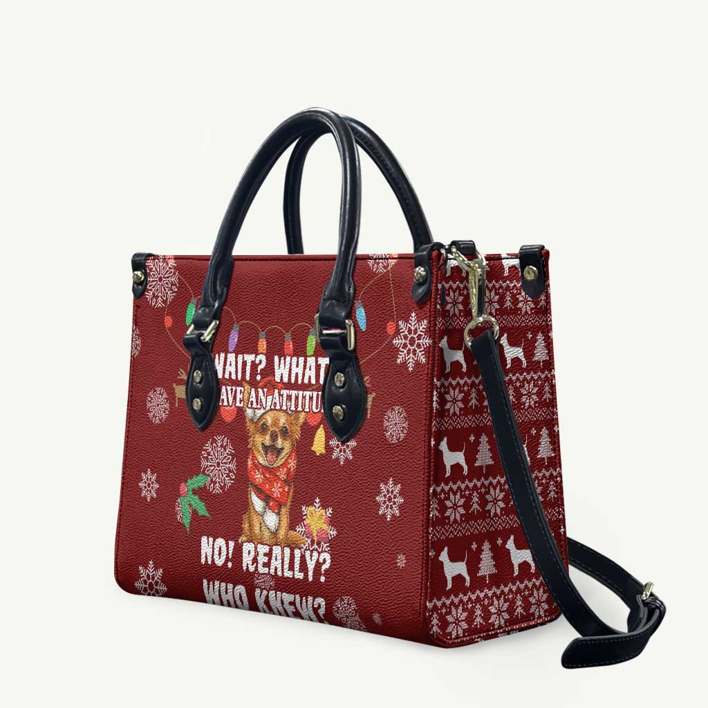 Chihuahua Attitude Christmas Leather Bag Xmas Holiday Patterns - Wonder Print Shop