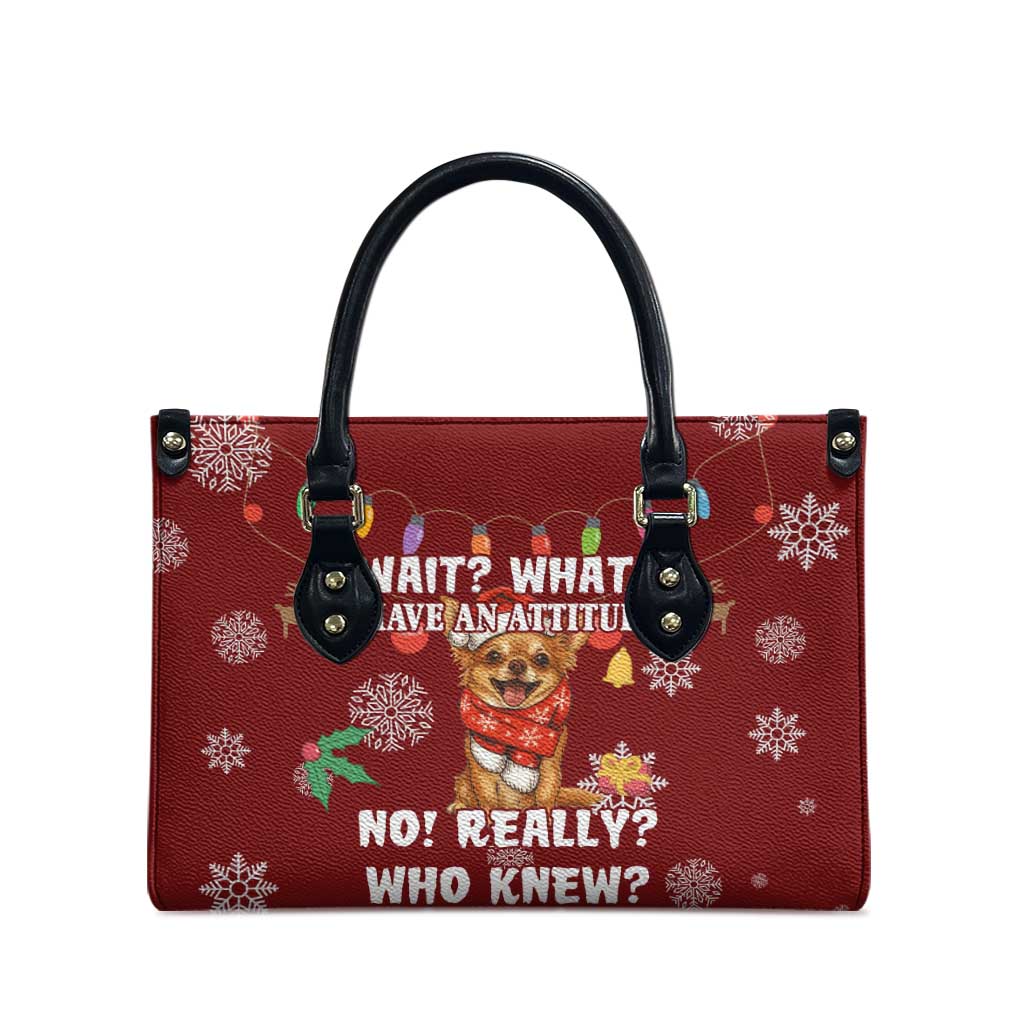 Chihuahua Attitude Christmas Leather Bag Xmas Holiday Patterns - Wonder Print Shop
