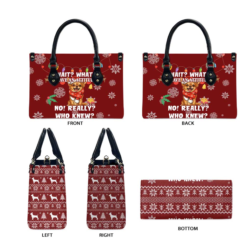 Chihuahua Attitude Christmas Leather Bag Xmas Holiday Patterns - Wonder Print Shop