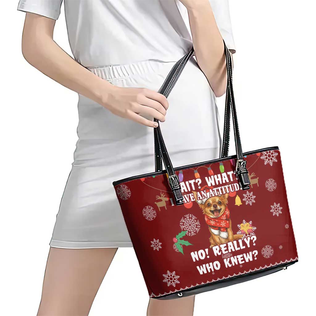 Chihuahua Attitude Christmas Leather Tote Bag Xmas Holiday Patterns - Wonder Print Shop