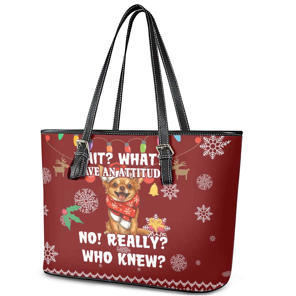 Chihuahua Attitude Christmas Leather Tote Bag Xmas Holiday Patterns - Wonder Print Shop