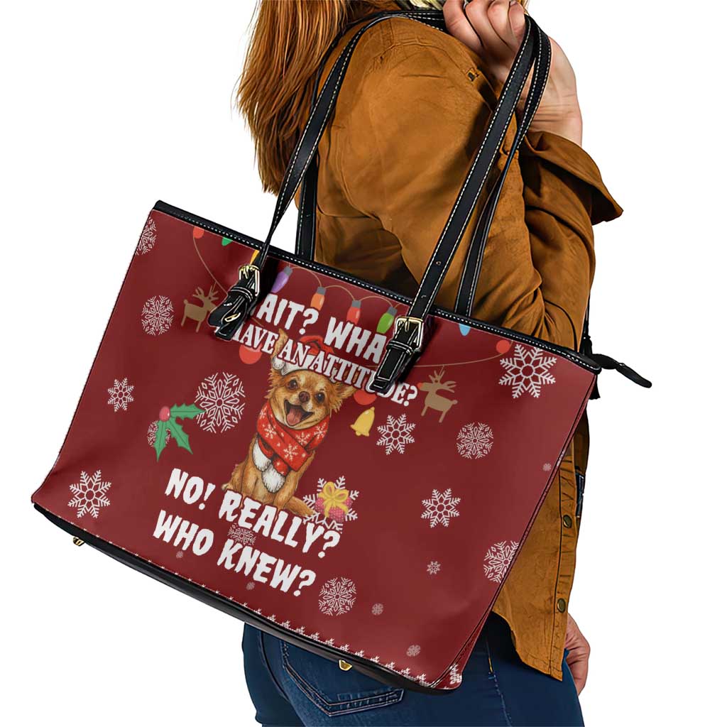 Chihuahua Attitude Christmas Leather Tote Bag Xmas Holiday Patterns - Wonder Print Shop