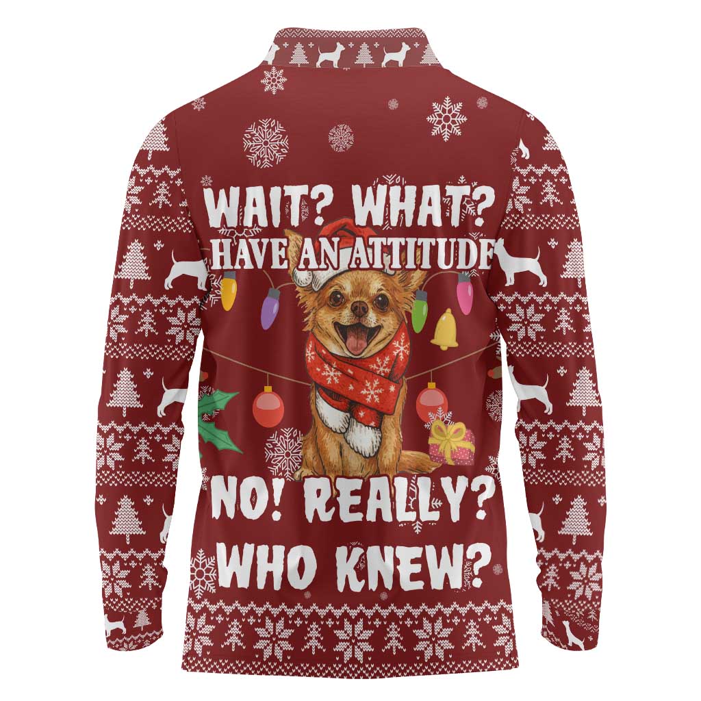 Chihuahua Attitude Christmas Long Sleeve Polo Shirt Xmas Holiday Patterns - Wonder Print Shop