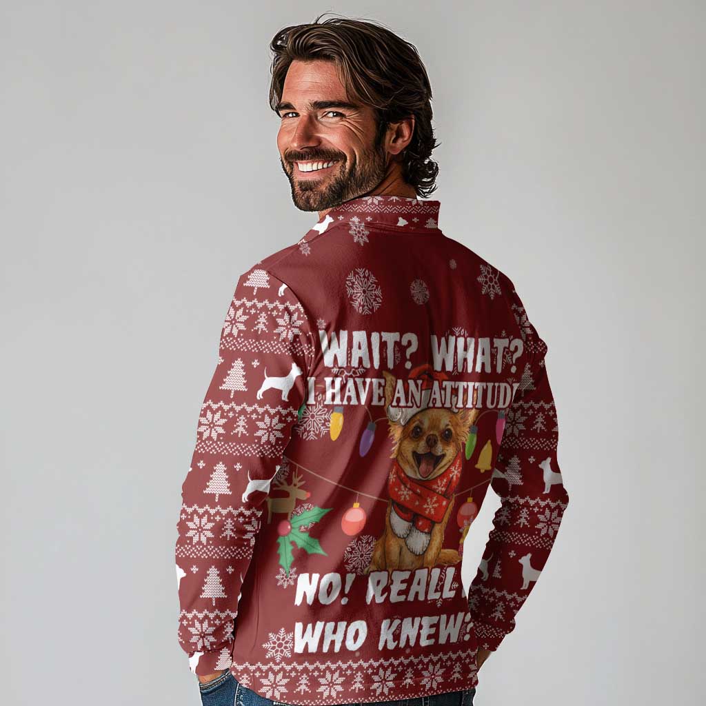 Chihuahua Attitude Christmas Long Sleeve Polo Shirt Xmas Holiday Patterns - Wonder Print Shop