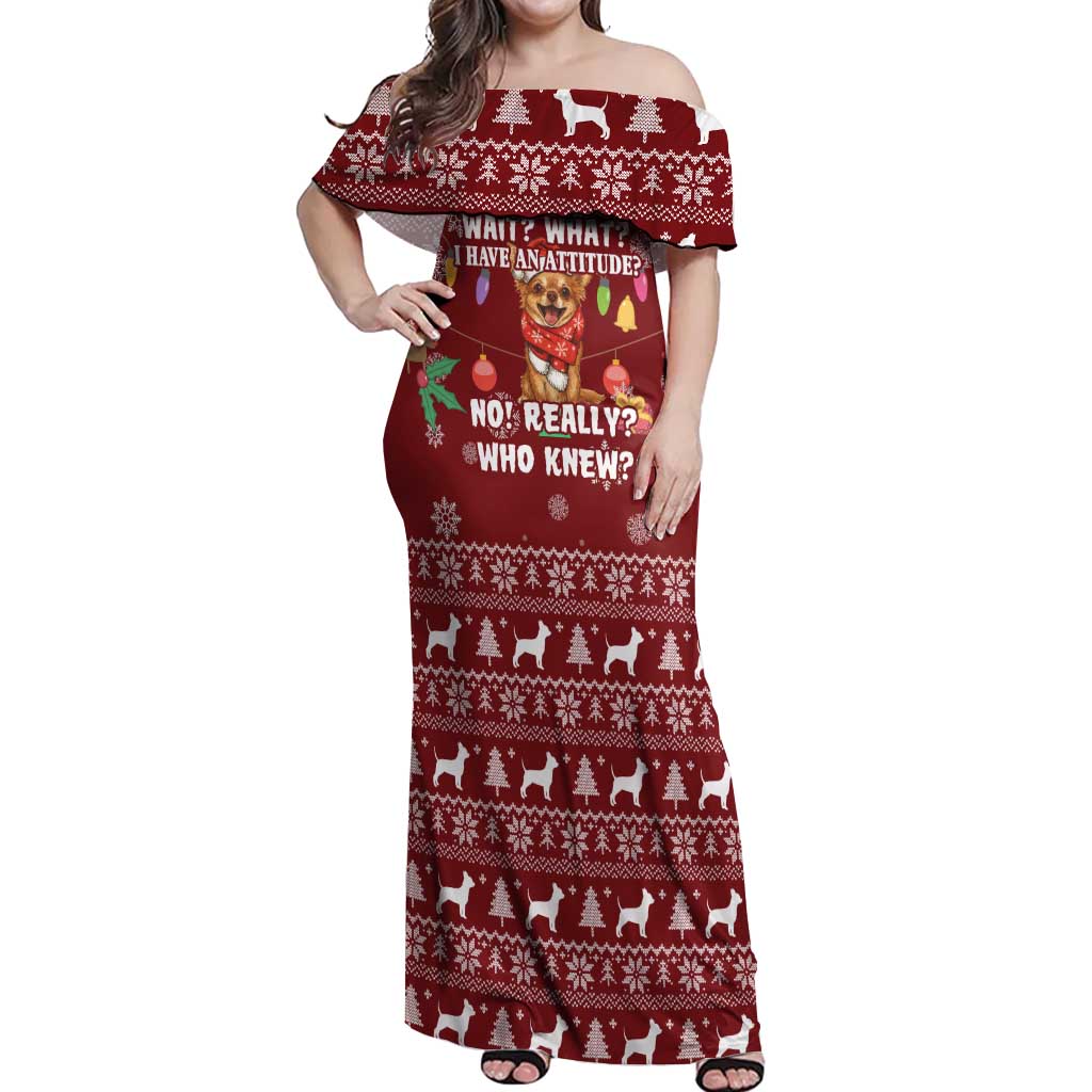 Chihuahua Attitude Christmas Off Shoulder Maxi Dress Xmas Holiday Patterns - Wonder Print Shop