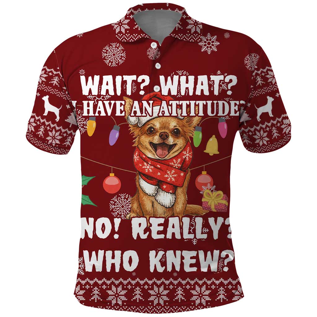 Chihuahua Attitude Christmas Polo Shirt Xmas Holiday Patterns - Wonder Print Shop