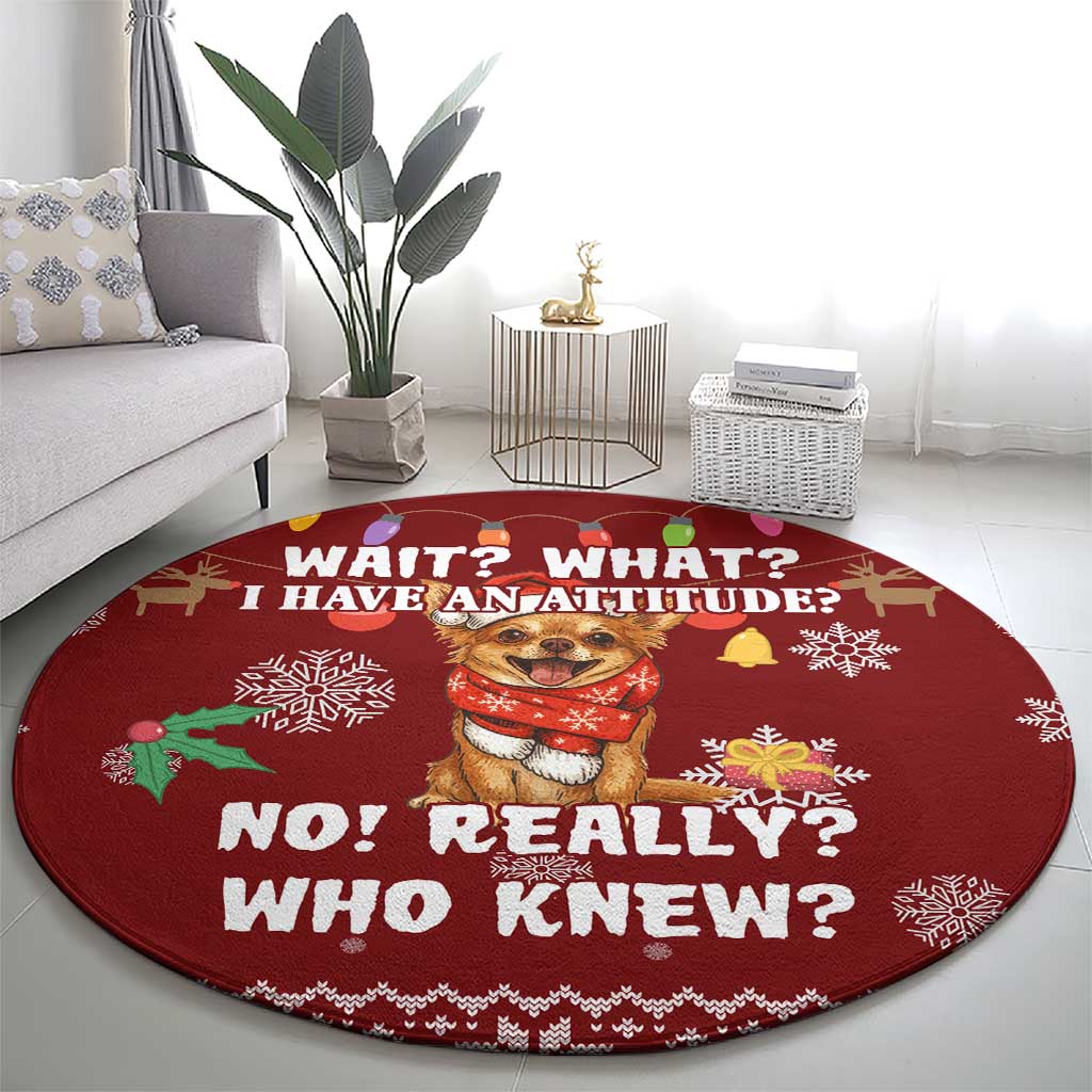 Chihuahua Attitude Christmas Round Carpet Xmas Holiday Patterns - Wonder Print Shop