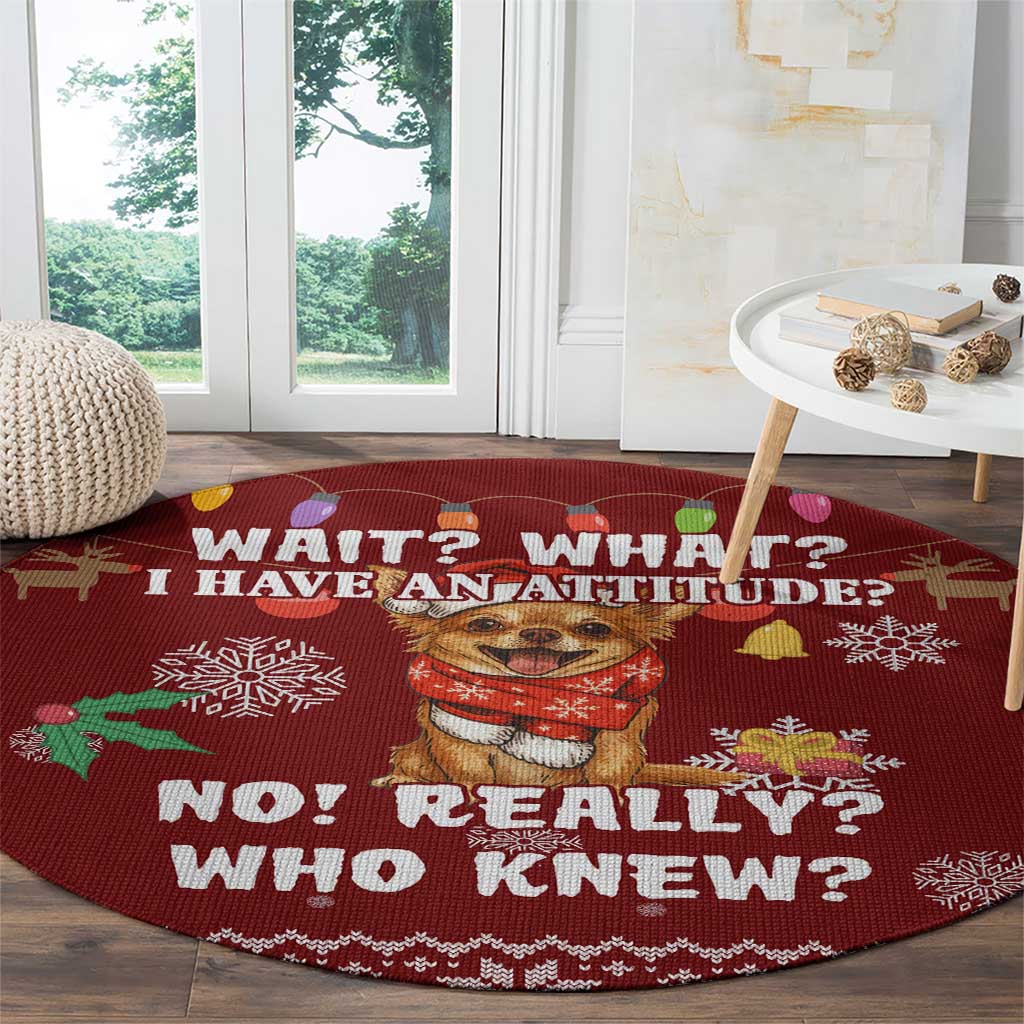 Chihuahua Attitude Christmas Round Carpet Xmas Holiday Patterns - Wonder Print Shop