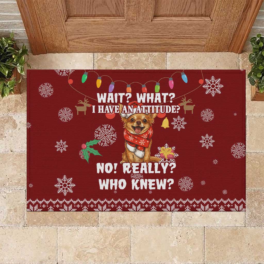 Chihuahua Attitude Christmas Rubber Doormat Xmas Holiday Patterns - Wonder Print Shop